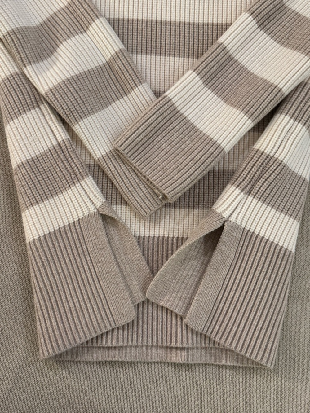 Striped Knit Cowl Neck Sweater in Cream and Taupe - Picture 4 of 8